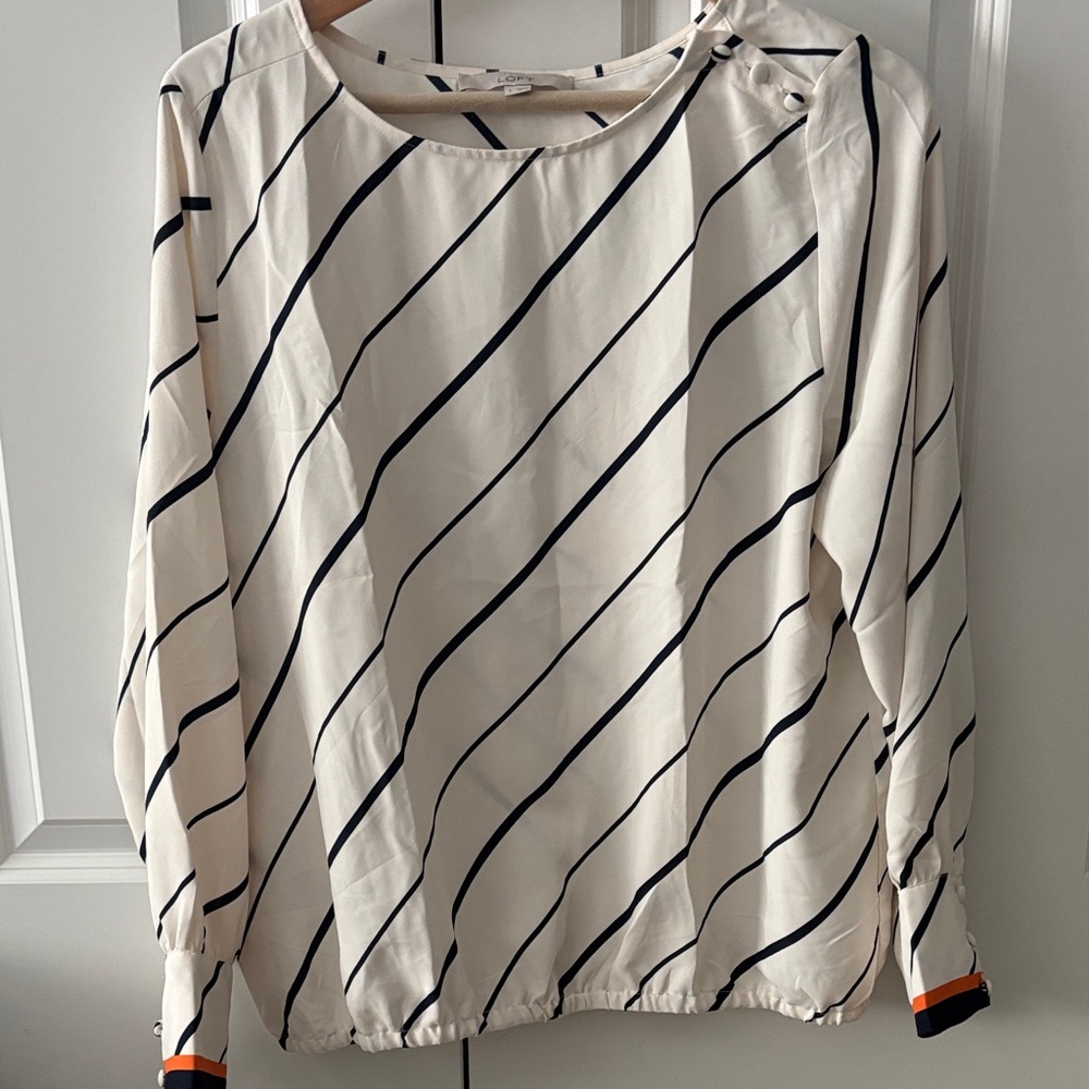 LOFT Cream and Black Striped Blouse